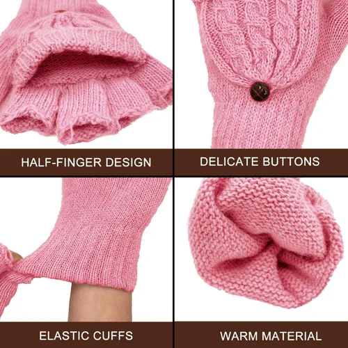 Miniatura 42 de Beurlike Guantes de invierno para mujer, de lana cálida, a prueba de viento, convertibles, sin dedos