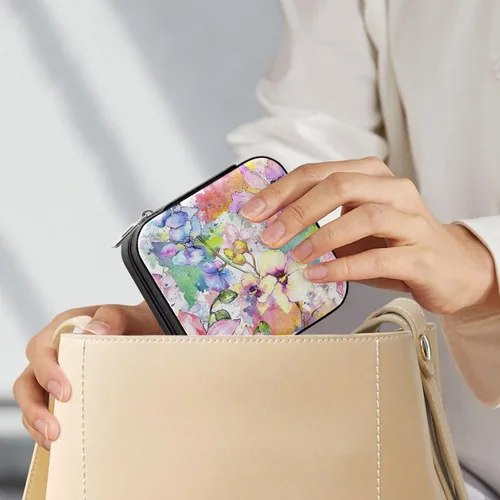 Miniatura 5 de MEAMOTAN Joyero pequeño, diseño de flores de acuarela, mini joyero de viaje, organizador de joyas portátil, soporte de almacenamiento para anillos