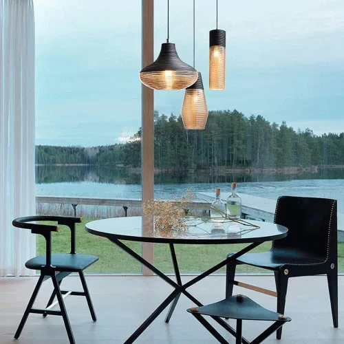 Vintage Industrial Pendant Light Metal Farmhouse Suspension Lights with Amber Threaded Glass Shade E27/E26 Sockets Dining Room Decorative Hanging