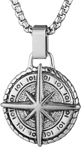 HZMAN Collar de brújula náutica vikinga para hombres y niños, acero inoxidable, vintage, marinero, vegvisir, brújula, amuleto, joyería de regalo con