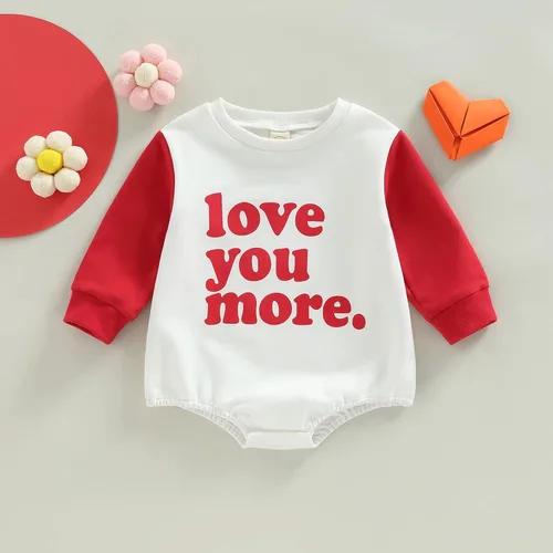 Miniatura 39 de SOLILOQUY Traje de manga larga con cuello redondo para el primer día de San Valentín para bebé niño y niña, mameluco de corazón de amor