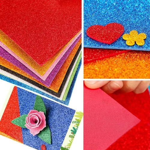 Miniatura 5 de 10 hojas de espuma con purpurina para manualidades, papel de cartulina A4 que brilla, papel adhesivo autoadhesivo para construcción navideña, álbum