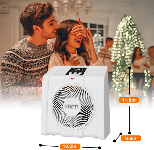 Miniatura 9 de HEATIT Calentador de espacio para interiores, pantalla digital con termostato, temporizador de 1-12 horas, modo de ventilador, 1500 W/750 W, Blanco