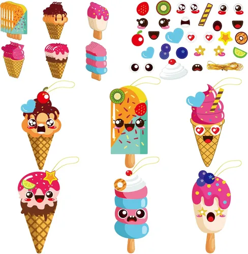 30 Paquetes de Kits de Manualidades de Helado de Verano para Niños Dulces Conjunto de Manualidades de Arte con Calcomanías DIY para Educación
