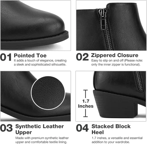 Miniatura 3 de Rollda Botines de tacón bajo para mujer, con cremallera lateral, botas cortas para mujer