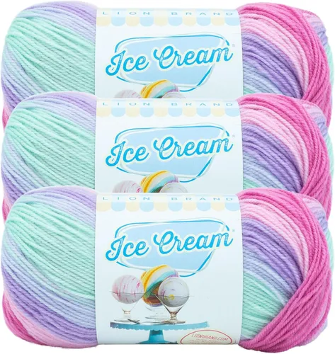 Miniatura 42 de Lion Brand Yarn, Hilo para Bebé Ice Cream para tejer, ganchillo y manualidades, Baseball Nut, 1 paquete, fibra acrílica colorida de peso DK