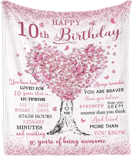 Manta de Regalos de Cumpleaños para Niña de 10 Años 60"x50", Regalos para Niñas de 10 Años, Regalo de Diez Años, Regalos de 10º Cumpleaños para