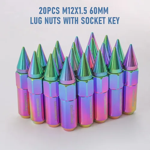 Miniatura 7 de JDMSPEED Neo Chrome 20 unids M12X1.5 Cap Spiked Extended Tuner 2.362 in Ruedas de Aluminio Llantas Tuercas