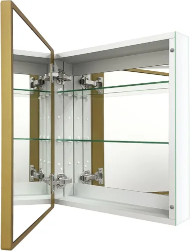Botiquín de baño de 16 x 20 pulgadas con espejo con marco dorado, gabinete de almacenamiento empotrado o de montaje en superficie, diseño rústico de