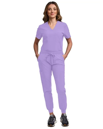 Miniatura 95 de Green Town Conjunto de ropa quirúrgica para mujer, pantalón deportivo y parte superior con cuello en V, 5 bolsillos, cintura de yoga, uniforme