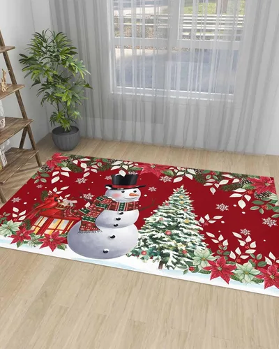Miniatura 4 de Alfombra rectangular grande de 2.7 x 5 pies, para sala de estar, muñeco de nieve de Navidad, duradera, antideslizante, alfombra para dormitorio