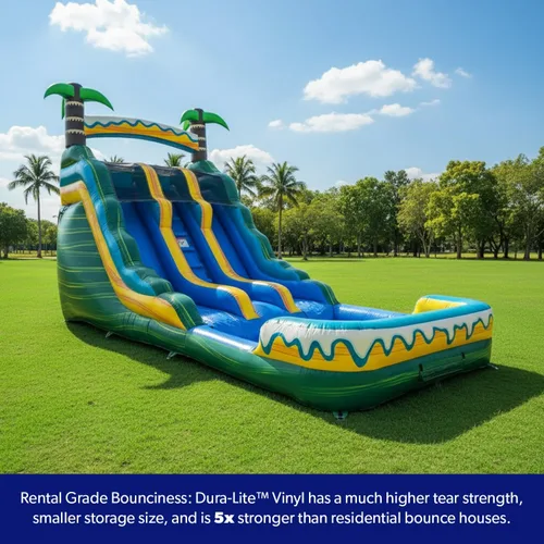 Miniatura 4 de HeroKiddo Tobogán acuático inflable de brisa tropical de 15 pies con piscina y soplador adjuntos, vinilo 100% PVC de 23 pies de largo, resistencia