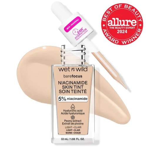 Miniatura 2 de wet n wild Bare Focus Tinte para la Piel, Enriquecido con 5% Niacinamida, Cobertura Ligera Transparente Modulable, Acabado Radiante Natural, Claro