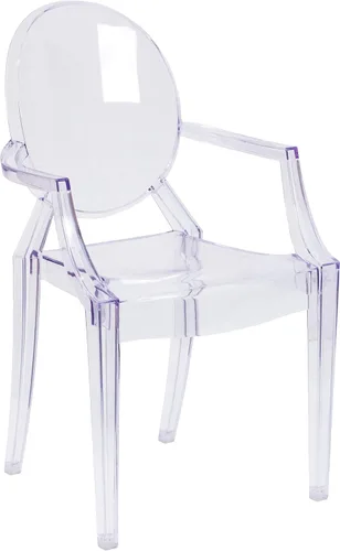 Flash Furniture Silla de comedor y acento fantasma para interiores y exteriores con brazos curvos y asiento contorneado, silla apilable para