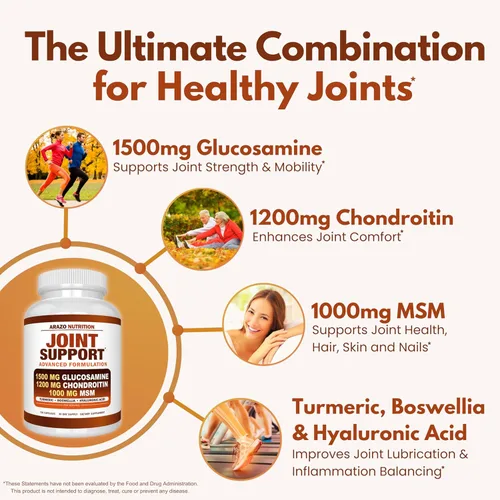 Miniatura 3 de Arazo Nutrition Glucosamina Condroitina Cúrcuma Msm Boswellia - Suplemento de apoyo articular para aliviar 120 cápsulas para huesos, espalda