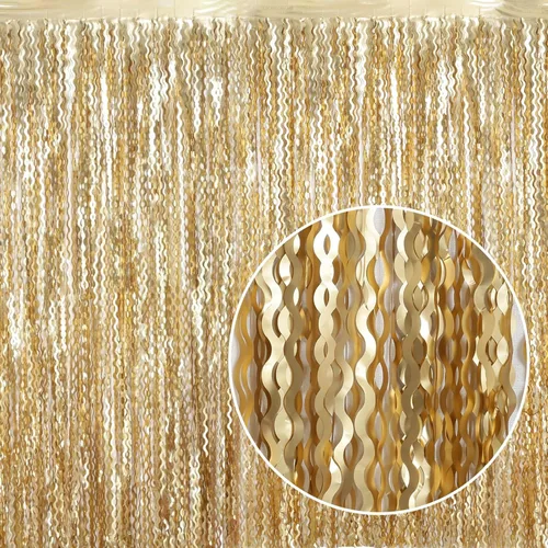 Miniatura 28 de Paquete de 4 cortinas telón de fondo de flecos de lámina metálica ondulada azul aguamarina de 3.3 pies x 6.6 pies - Cortinas de lámina metálica