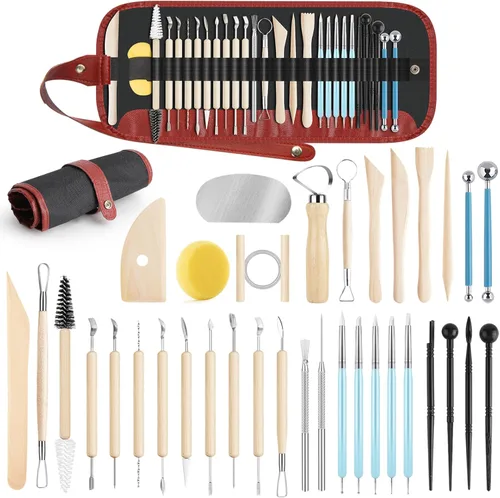 Miniatura 16 de Herramientas de arcilla para esculpir, kit de herramientas de tallado de polímero de doble cara, juego de herramientas de cerámica de madera