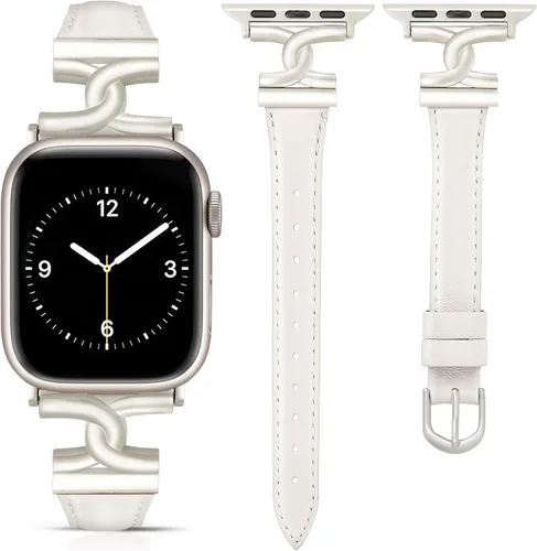 Miniatura 11 de MOINSPIRE - Correa de cuero compatible con correas de Apple Watch para mujeres 38/40/41/42/44/45/46/49 mm, elegante correa de cuero de diseñador