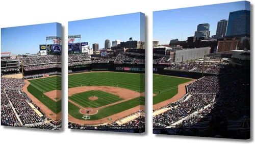Miniatura 50 de TUMOVO American Sports - Decoración de pared Wrigley Stadium, 3 piezas, arte de pared de estadio de béisbol, cuadros para decoración del hogar