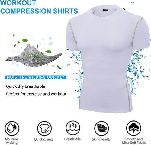 Miniatura 6 de SPVISE - Juego de 1 o 2 camisetas de compresión para hombre, de manga corta, para entrenamiento atlético, top para correr, camiseta fresca y activa
