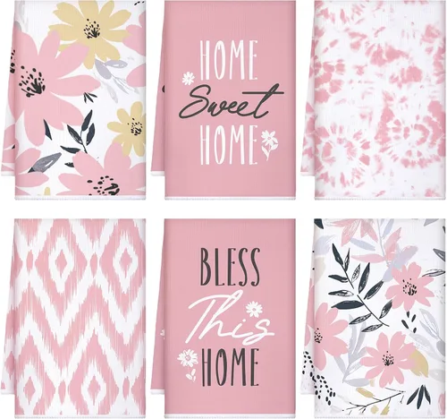 Miniatura 14 de Bencailor 6 toallas de cocina con rosas rosadas, toallas de mano color rosa, divertidas, paños de té para el baño, suministros para el hogar, 16 x