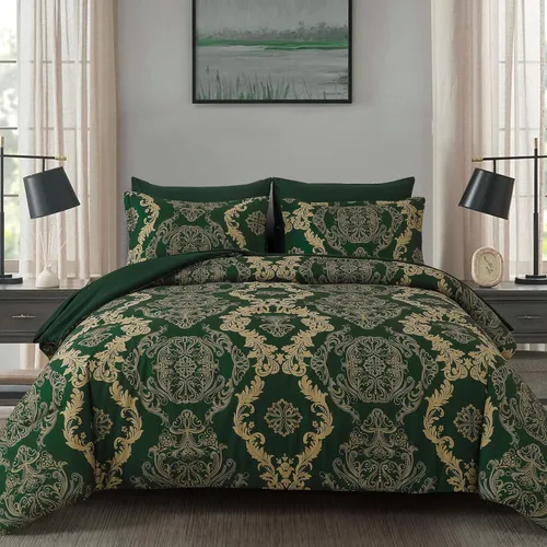 Miniatura 23 de WONGS BEDDING - Juego de edredón negro tamaño full, textura damasco dorado, juego de 7 piezas en una bolsa, de microfibra - 1 edredón, 1 sábana