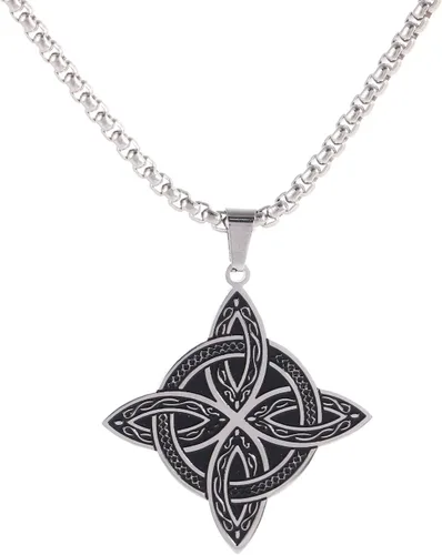NIGHTCRUZ Collar de nudo de bruja - Colgante de nudo celta de acero inoxidable - Joyería de la suerte de brujería, Acero inoxidable, No es una