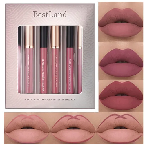 Miniatura 2 de URQT Juego de 12 delineadores de labios nude y lápiz labial, 6 lápices labiales líquidos mate aterciopelados + 6 delineadores de labios suaves a