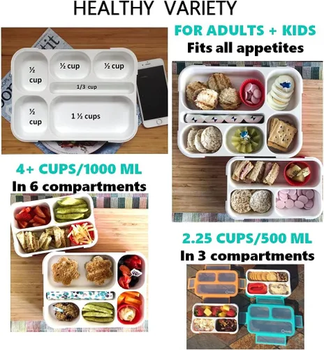 Lonchera Bento Box y recipientes para aperitivos para niños y niñas | Kits de recipientes de porciones a prueba de fugas sin BPA | Juego económico