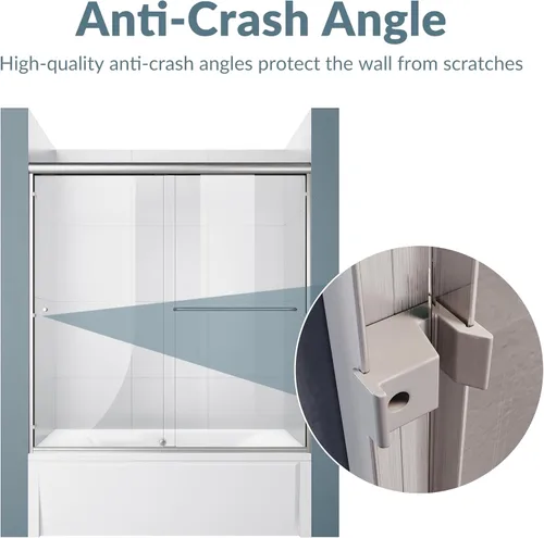 Miniatura 5 de ELEGANT 58.5-60 pulgadas de ancho x 57 3/8 pulgadas de alto, puertas corredizas de vidrio para bañera, puerta de ducha semi-sin marco con vidrio