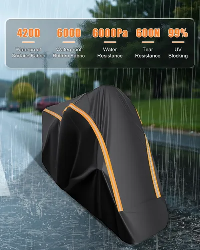 Miniatura 6 de Funda Completa para Motocicleta Impermeable para Almacenamiento Interior/Exterior, Funda Impermeable para Motocicleta Resistente con Tiras