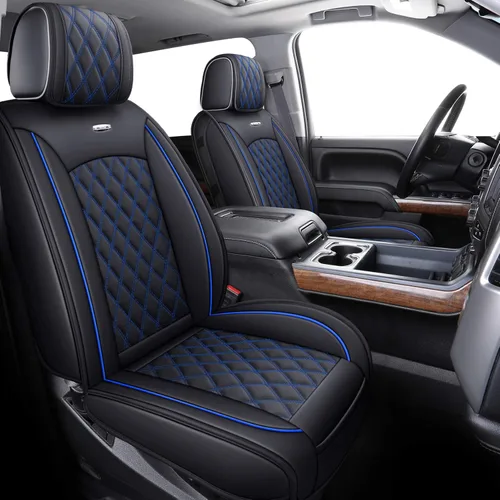 Miniatura 9 de Fundas de cuero para asiento delantero de automóvil, para Silverado Sierra Juego completo/Negro
