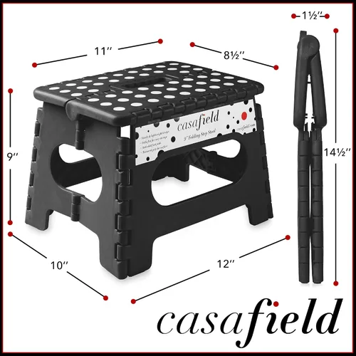 Miniatura 3 de Casafield Taburete plegable de 9 pulgadas con asa, negro, portátil, plegable, pequeño taburete de plástico para niños y adultos, uso en la cocina