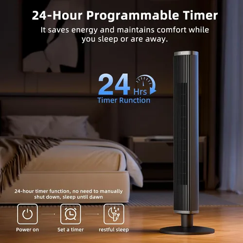 Miniatura 4 de COWSAR Ventilador de torre con control remoto, 6 velocidades, 4 modos, temporizador de 24 horas, oscilación de 60° para dormitorio, oficina, cocina