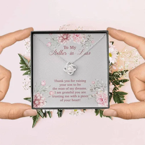 Miniatura 2 de To My Mother in Law Thank You for Raising Your Son to Be the Man of My Dreams Love Knot Collar de joyería collar de regalo con tarjeta de mensaje