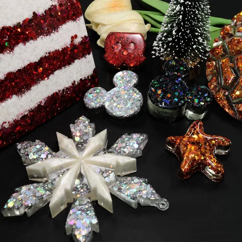 Miniatura 3 de Ceya Brillantina gruesa holográfica, 1 libra/16 onzas, oro diamante a granel, purpurina mixta gruesa y fina embotellada con lentejuelas metálicas
