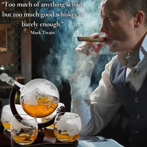 Miniatura 4 de Juego de decantador de whisky con diseño de globo terráqueo con 4 vasos para whisky con grabados. Regalos para papá, esposo, hombre, espacio