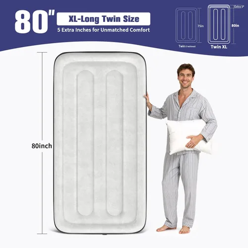 Miniatura 3 de VOSSER Colchón de Aire Twin XL con Bomba Incorporada Elevado, 80" de Largo, Colchón Inflable Mejorado de 18", Colchón Auto Inflable que se Infla