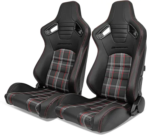 Miniatura 12 de IKON MOTORSPORTS, Asientos universales para vehículos de carreras de microfibra de poliuretano + cuero de carbono, con deslizadores de doble