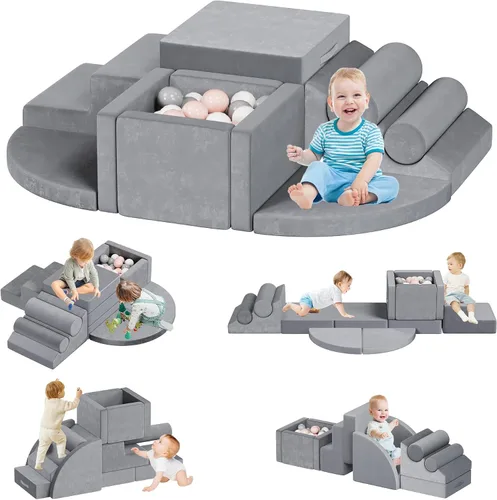 Miniatura 9 de smilesun 12 bloques de escalada de espuma para niños pequeños con pozo de pelotas, juego de gimnasio seguro y suave, bloques de espuma para el área