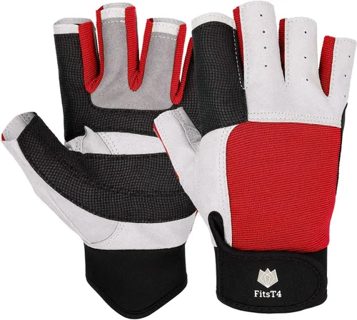 Miniatura 8 de FitsT4 Sports Guantes de vela de 3/4 dedos y agarre, ideales para vela, yate, remo, kayak, pesca, deportes acuáticos para hombres y mujeres Azul
