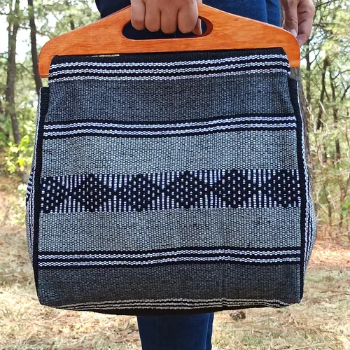 Miniatura 6 de MEXICANDOO Set of Authentic Mexican Handcrafted Woven Handbag with Wooden Handles and Matching Clutch Bag for Women or Girls