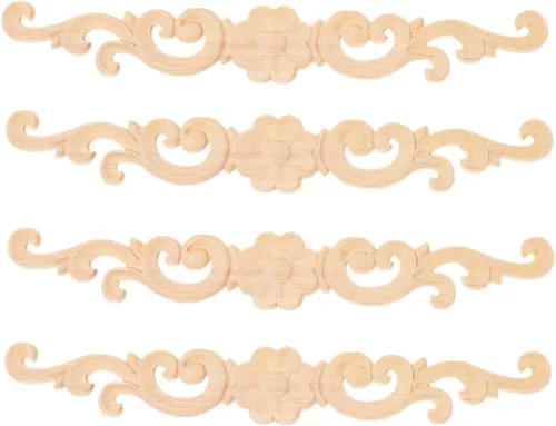 MUXSAM Apliques de madera decorativos tallados, calcomanías largas de madera para decoración de muebles, tallas de roseta para puerta, gabinete,