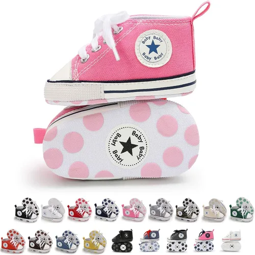 KIDSUN - Zapatos deportivos unisex de caña alta para bebés mezclilla de lona suela antideslizante suaves para los primeros pasos