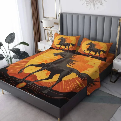 Miniatura 11 de Sábanas de caballo negro tamaño individual – Sábanas de cama de caballo galopante, microfibra suave, bolsillo profundo y sábanas estampadas sin