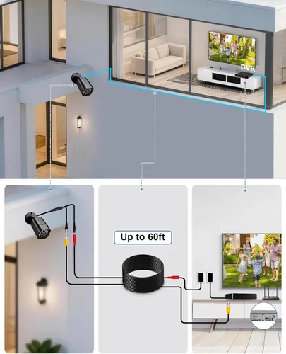 Miniatura 10 de Sistema de cámara de seguridad con cable de 4 canales 1080P, DVR CCTV AIWIXEN con disco duro de 512GB, 4 x cámaras de vigilancia para el hogar IP68