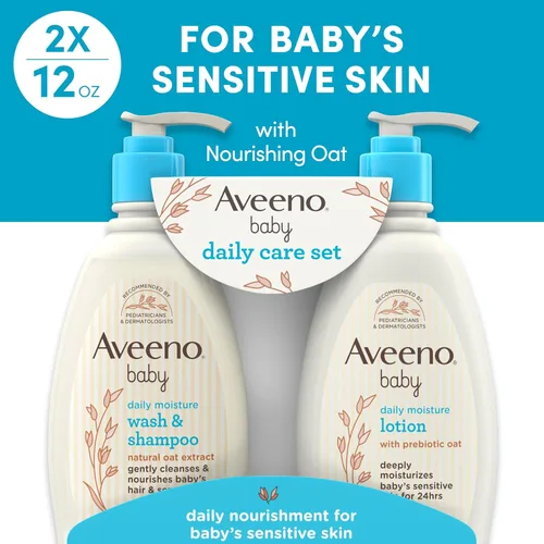 Miniatura 2 de Aveeno Baby Set de regalo de cuidado diario con extracto de avena y avena prebiótica, contiene loción corporal hidratante diaria y jabón suave