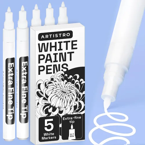 Miniatura 16 de ARTISTRO – 5 rotuladores de pintura acrílica negros a base de agua para marcado de vidrio, pintura en roca, cerámica, madera, llanta, tela, metal