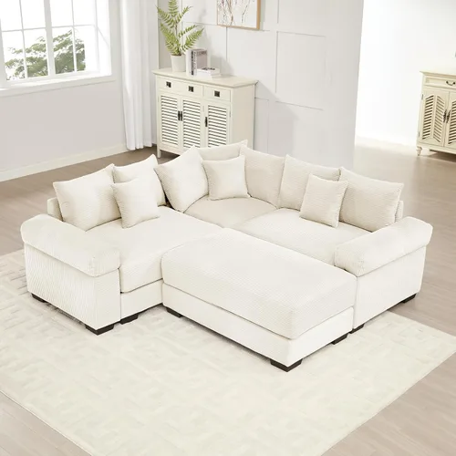 Miniatura 72 de Sofá modular de gran tamaño de 117.3 pulgadas, sofás modulares grandes de pana para sala de estar, sofás de 3 plazas, moderno juego de sofá de Blanco