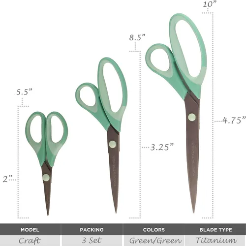 Miniatura 67 de BambooMN Juego de tijeras de titanio Softgrip para costura, arte, manualidades, oficina, 1 juego de 3 unidades, rojo con incrustaciones negras 3